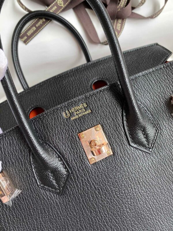 REPLICA Hermes HSS Birkin 25 Bicolor Bag in Black and Orange Chevre Mysore Goatskin - Image 7