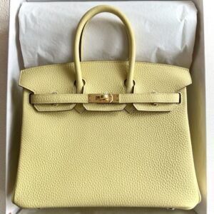 REPLICA Hermes Birkin 25 Retourne Handmade Bag in Jaune Poussin Clemence Leather
