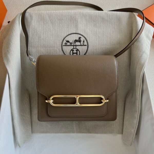 REPLICA Hermes Roulis Mini 18 Bag in Taupe Swift Calfskin - Image 9