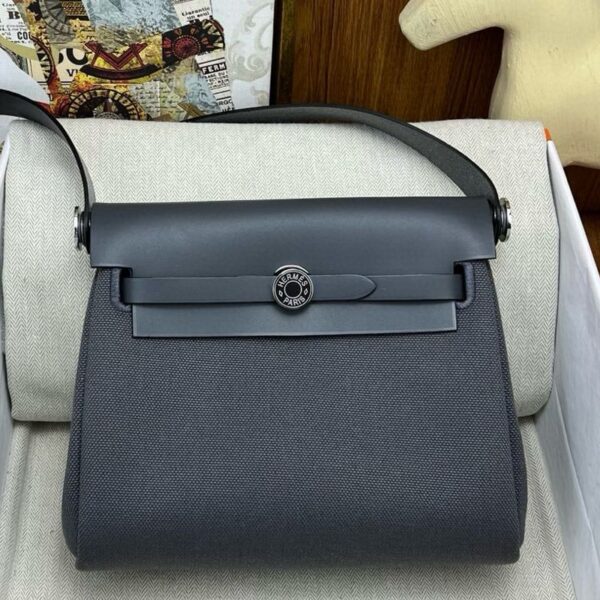 REPLICA Hermes Herbag Zip 20 Bag in Canvas and Ardoise Hunter Calfskin