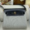 REPLICA Hermes Herbag Zip 20 Bag in Grey Canvas and Black Hunter Calfskin