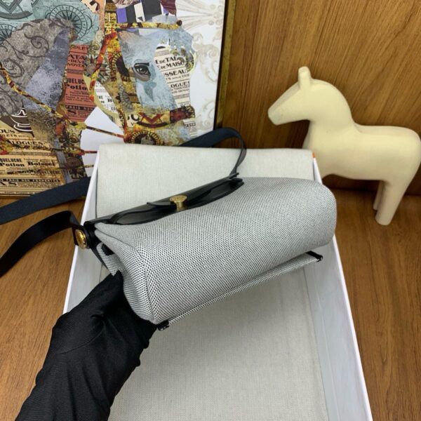REPLICA Hermes Herbag Zip 20 Bag in Grey Canvas and Black Hunter Calfskin - Image 8