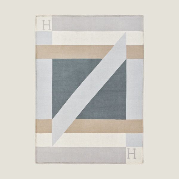 REPLICA Hermes H Drapeau Blanket in Acier and Perle Cashmere - Image 2