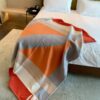 REPLICA Hermes H Drapeau Blanket in Terracotta and Grey Cashmere - Image 5